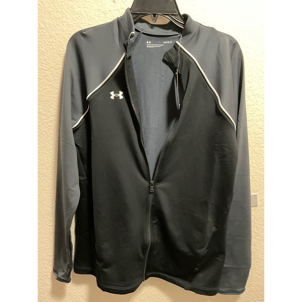 Under Armour Women Loose‎ Fit Full Zip Jacket Gray Black Athletic Size LG